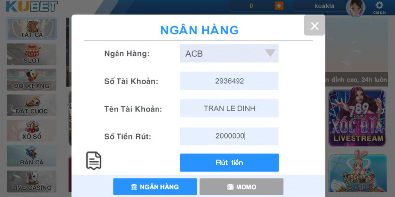 Kiểm tra nội dung giao dịch rút tiền Kubet và hoàn tất